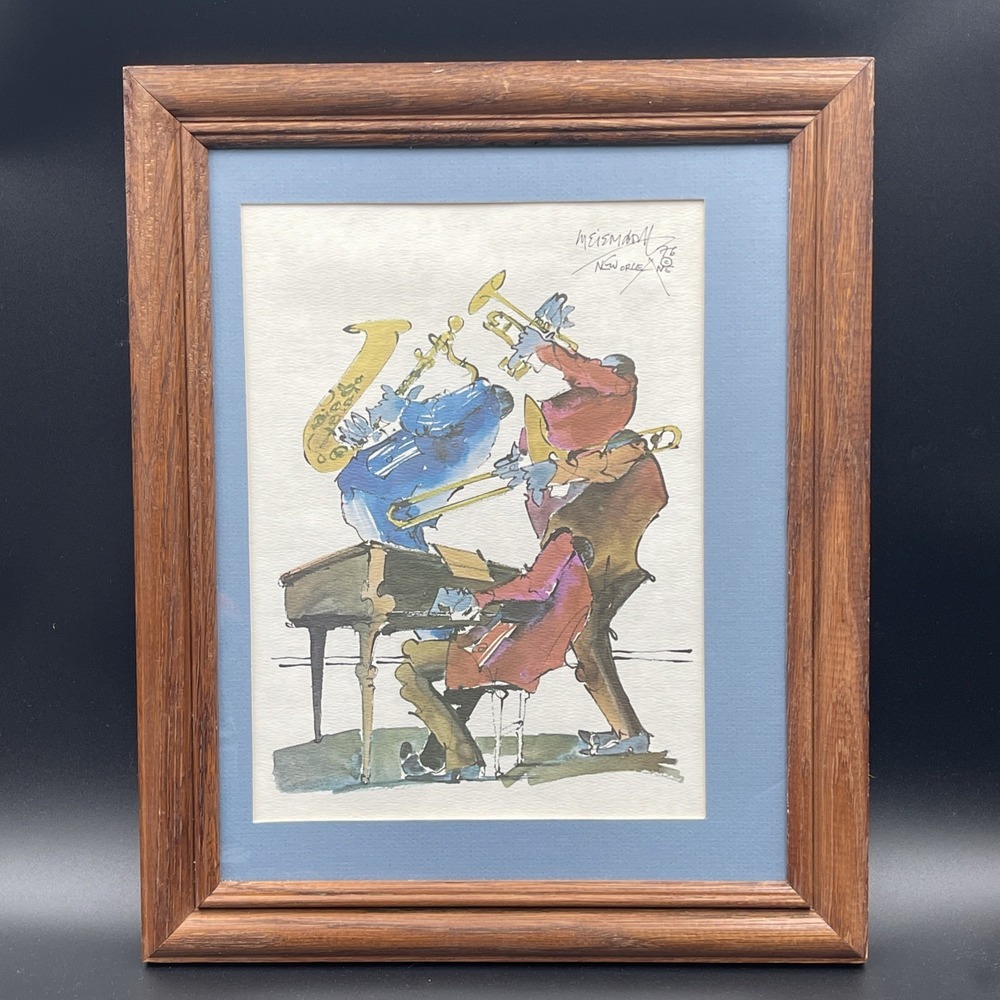 Vintage '76 Leo Meiersdorff Signed New Orleans Jazz Band Watercolor Print Framed